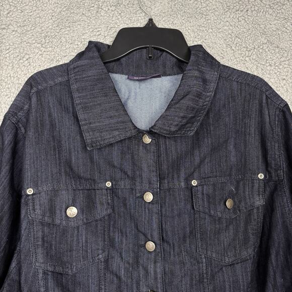 Roamans Comfort Jean Jacket Denim Tunic Womens Sz 26W pockets cool weather - Picture 1 of 13